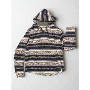 Free‎ Planet Men's Gray Blue Aztec Print Long Sleeve Pullover Cotton Hoodie LG